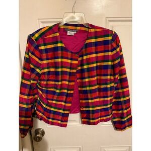 Maggy L Women's‎ Size 12 Plaid Silk Blazer Jacket Bright Colors